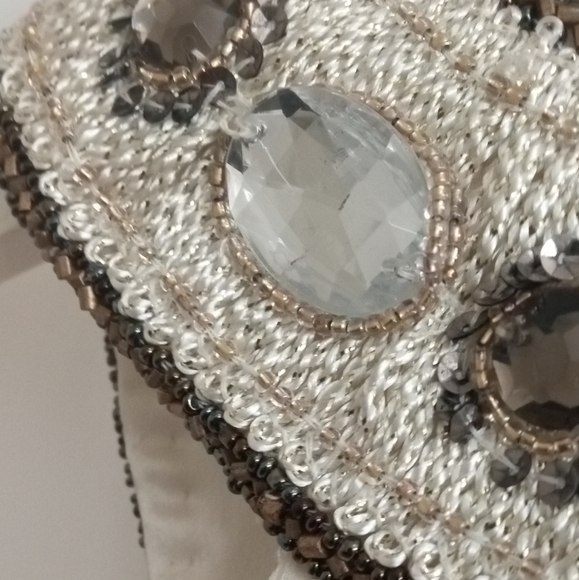 Caché Vintage Grecian Goddess Ivory Bejewelled Silk Dress- Size: 8 - Picture 5 of 16